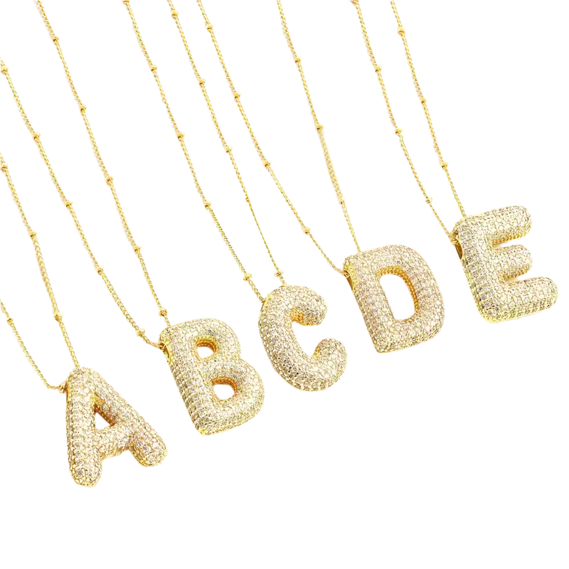 Bubble letter initial necklace set | Gold