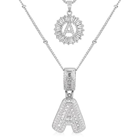 Moissanite Initial Necklace Set | White Gold