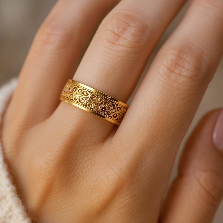 Exotic Fine Golden Hollow Ring