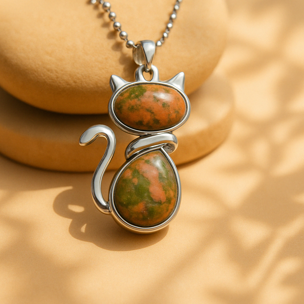 Cat Necklace in Genuine Stone