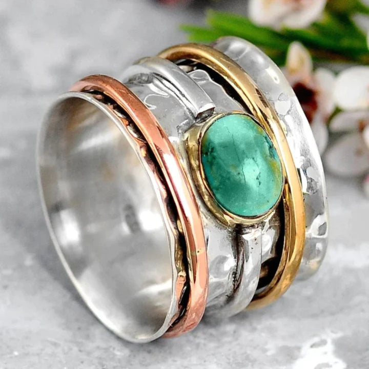 Coco - Antique Gold and Silver Ring Featuring Turquoise