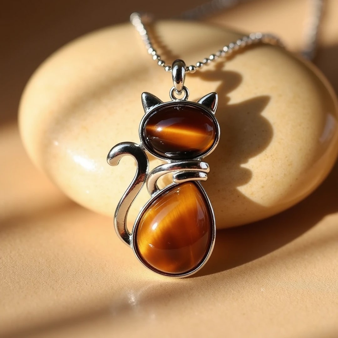 Cat Necklace in Genuine Stone
