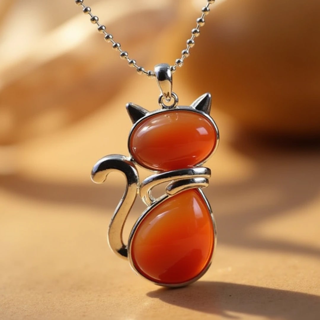 Cat Necklace in Genuine Stone