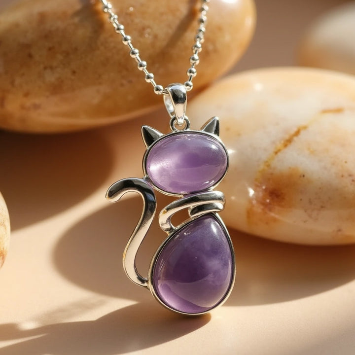 Cat Necklace in Genuine Stone