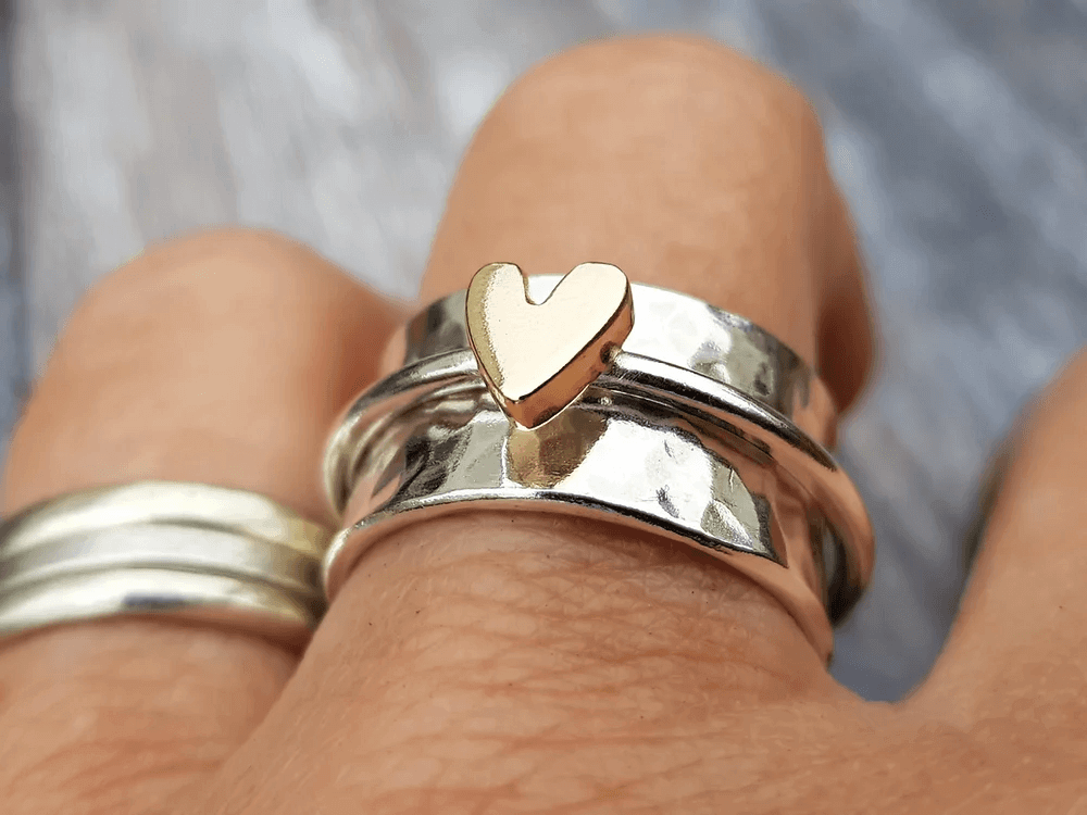 Mely - Silver Ring with Golden Heart Accent