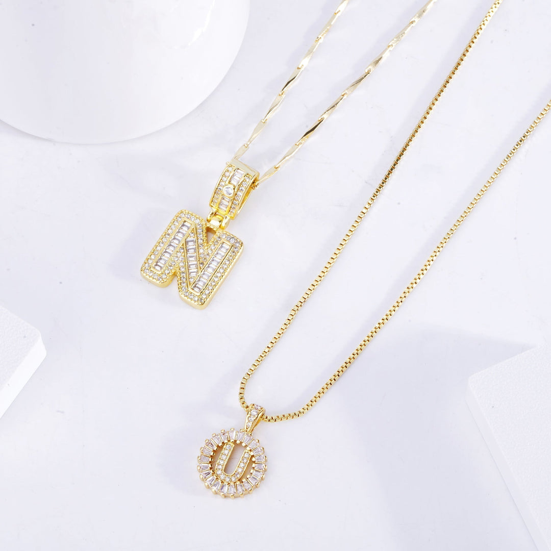 Moissanite Initial Letter Necklace Set | Gold
