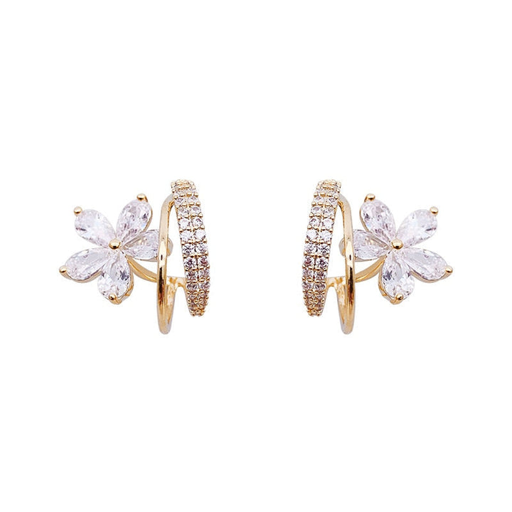 Floral Elegance Gold Earrings with Sparkling Zirconia