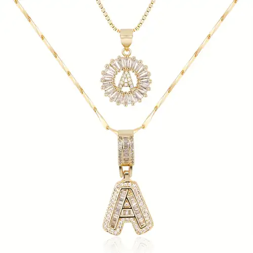 Moissanite Initial Letter Necklace Set | Gold