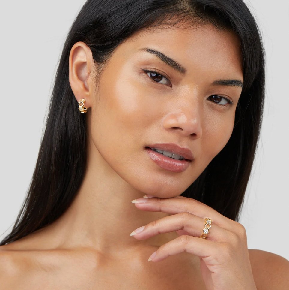 Bee-Inspired Gold and Crystal Ring