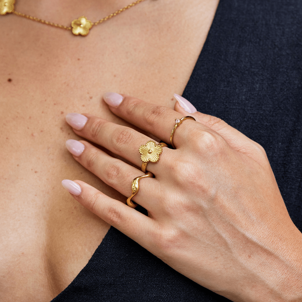 Radiant Clover Leaf Gold Ring