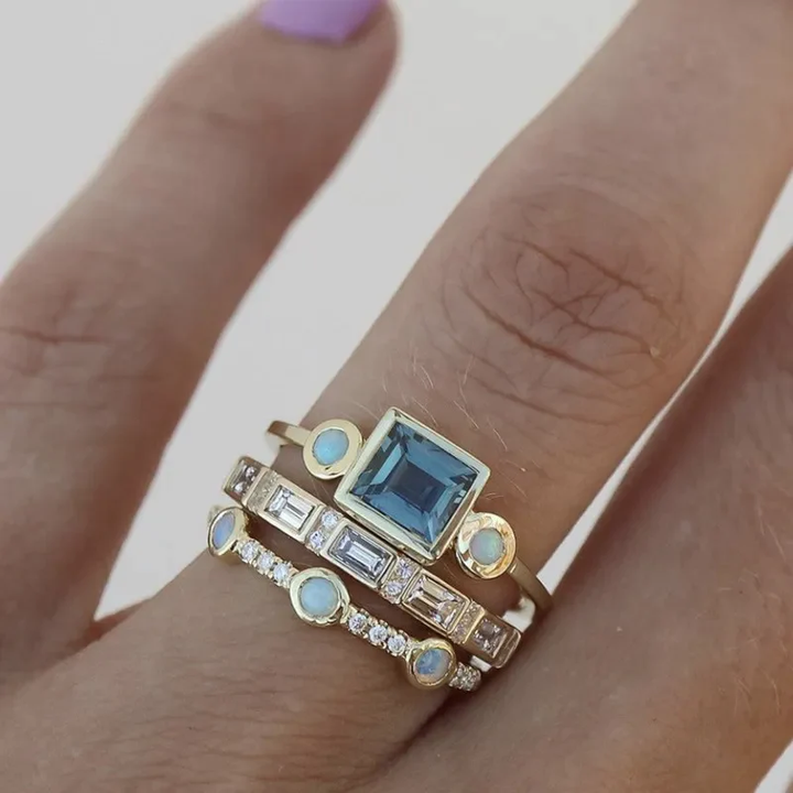 Ocean-Inspired Vintage Blue Crystal Ring Collection