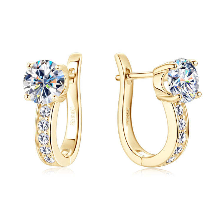 Channel Moissanite Huggie Earrings | Gold