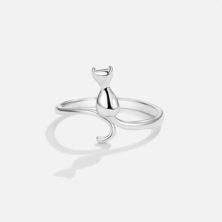 Silver Ring with Midnight Cat Design