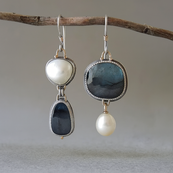 Vintage Blue Stone Pearl Earrings